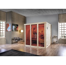 Massivholzsauna Weka Kemi Panorama Gr.3 inkl. 7,5 kW Bio Ofen u.digitaler Sterung mit Fenster und graphitfarbeneer Ganzglastüre