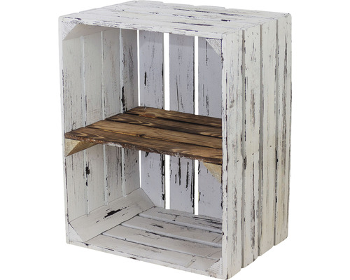 Étagère caisse en bois shabby blanc/moirée 50x40x30 cm
