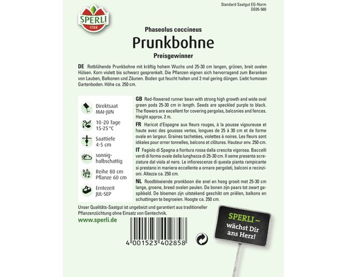 Sachet de graines haricot d''Espagne, variété primée, de la marque Sperli