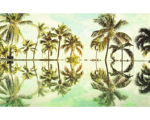 Papier peint panoramique intissé P012-VD4 Pure Key West 4 pces 400 x 250 cm Illustration avec des palmiers et leur reflet