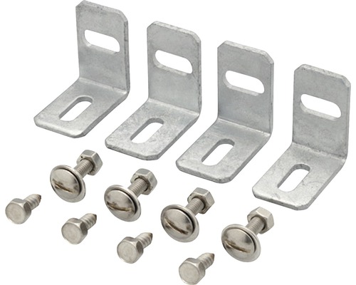 Kit de fixation ALBERTS pour panneau de clôture Madrid, galvanisé à chaud Quatre équerres avec vis et écrous
