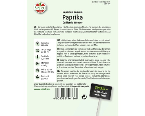 Samenpackung für Paprika California Wonder