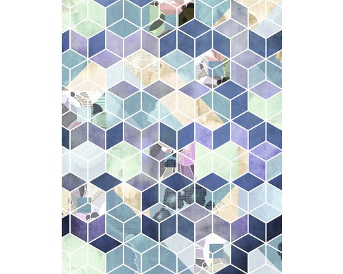 Papier peint panoramique intissé P024-VD2 Geometric Blue 2 pces 200 x 250 cm Motif géométrique de cubes avec différentes textures