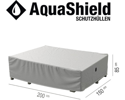 Housse de protection grise pour meubles de jardin mesurant 200 x 150 x 85 centimètres.