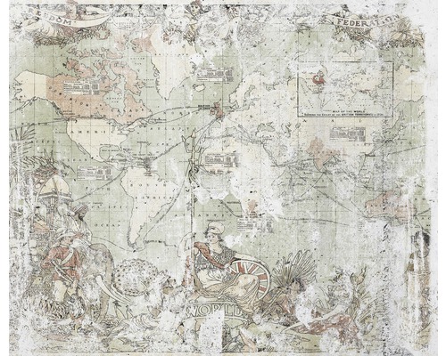Papier peint panoramique intissé P030-VD3 British Empire 3 pces 300 x 250 cm Carte du monde de style vintage comme décoration