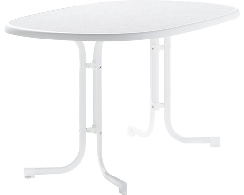 Gartentisch Sieger 152/W 140 x 90 cm weiß Gestell aus Stahl in weiß, Gartentischplatte aus Mecalit®-Pro in weiß Ovaler Gartentisch mit Metallgestell