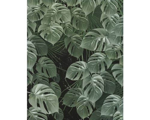 Papier peint panoramique intissé P035-VD2 Monstera on Marble 2 pces 200 x 250 cm Représentation grand format de feuilles de Monstera comme motif