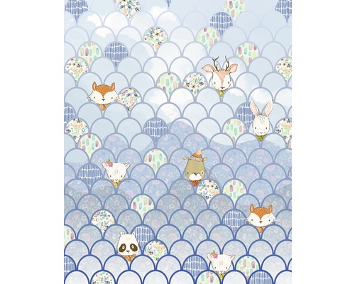 Papier peint panoramique intissé P037B-VD2 Shelly Bluewave 2 pces 200 x 250 cm Papier peint avec motifs d''animaux et motif écailles de poisson