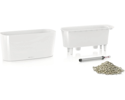 Jardinière Lechuza Delta plastique 40x15x18 cm blanc avec système d'arrosage en terre et indicateur de niveau d'eau