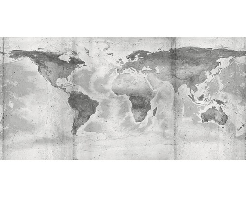 Papier peint panoramique intissé P039-VD5 Concrete World 5 pces 500 x 250 cm Carte du monde style béton