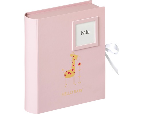 Album photo pour bébé rose avec motif girafe et cadre photo