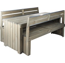 Holz Gartentisch mit integrierten Sitzbänken
