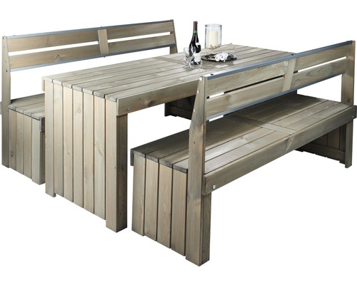 Gartentischgruppe aus Holz mit Bänken