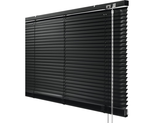 Store vénitien en alu Soluna 140 x 240 cm noir, avec 20% de lamelles supplémentaires pour un meilleur obscurcissement