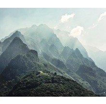 Montagnes avec végétation et nuages