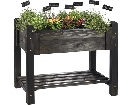 Jardinière surélevée sur pilotis Premium 114x60x85 cm noir Jardinière sur pieds en bois avec herbes aromatiques et légumes