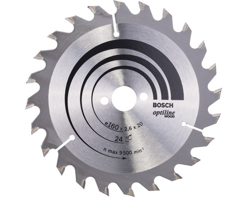 Lame de scie circulaire Optiline Wood Bosch H Ø 160x20 Z 24 Lame de scie circulaire pour bois de 160 millimètres de diamètre de Bosch