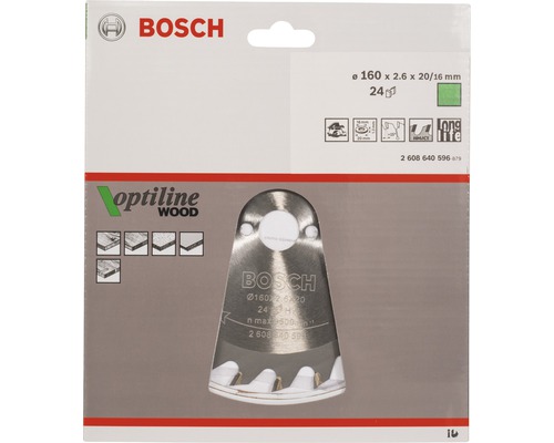 Lame de scie circulaire Bosch Optiline Wood d''un diamètre de 160 millimètres