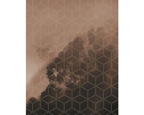 Papier peint panoramique intissé PSH099-VD2 Golden Grid 2 pces 200 x 250 cm Motif décoratif avec arbres et formes géométriques
