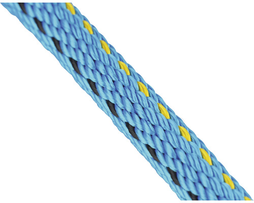 Corde Paraloc Mamutec polyester bleu/jaune/noir Ø 8 mm, 10 m Gros plan d''une corde tressée bleue
