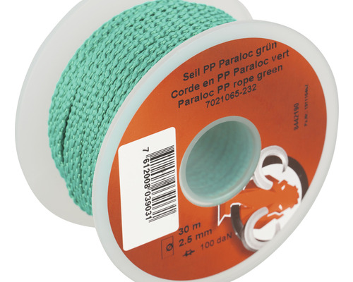 Corde Paraloc Mamutec polypropylène vert Ø 2.5 mm, 30 m Bobine de corde Paraloc verte en polypropylène, longueur 30 mètres et diamètre 2,5 millimètres