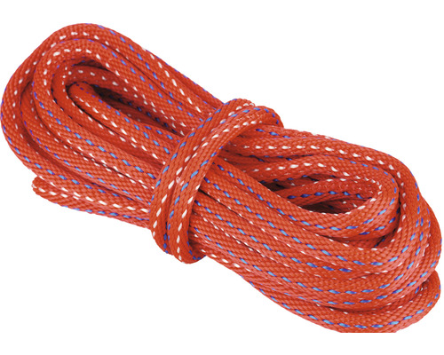 Corde Paraloc Mamutec polypropylène rouge/bleu Ø 10 mm, 10 m Corde orange avec des accents blancs et bleus