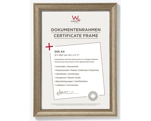Dokumentenrahmen Kunststoff Lounge stahl 21x29,7 cm (DIN A4) Dokumentenrahmen aus Holz für Dokumente im A4 Format