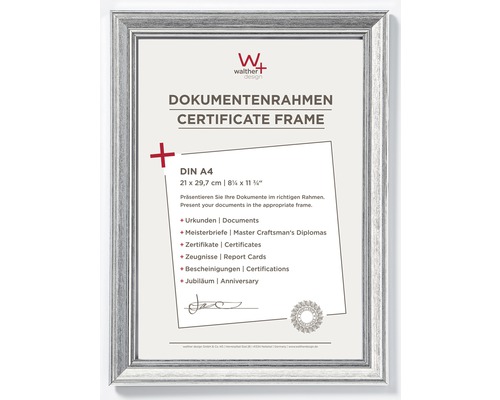 Dokumentenrahmen Kunststoff Lounge silber 21x29,7 cm (DIN A4) Bilderrahmen für Dokumente im Format DIN A4