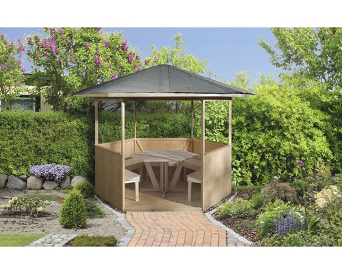 Pavillon de jardin en bois avec table et bancs