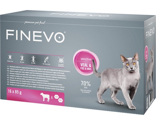 Pâtée pour chats FINEVO Sensitive Cat veau avec Fos&Mos 16x85 g, monoprotéine, Singleprotein