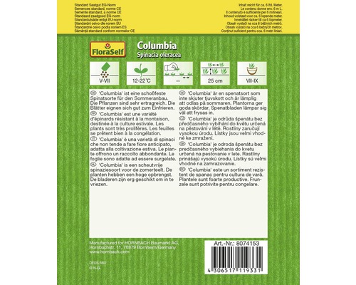 FloraSelf Columbia Spinacia oleracea sachet de graines d''épinards