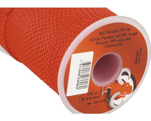 Seil Paraloc Mamutec Polypropylen rot Ø 2,5 mm, 100 m Rolle rote Paraloc PP Schnur, 100 Meter lang und 2,5 mm dick
