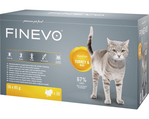 Pâtée pour chats Digestion FINEVO dinde et riz 16x85 g