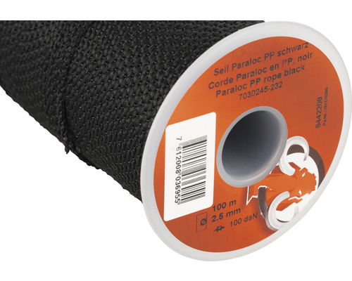 Seil Paraloc Mamutec Polypropylen schwarz Ø 2,5 mm, 100 m Schwarzes Paraloc Polypropylen Seil, 100 Meter lang mit 2,5 Millimeter Durchmesser