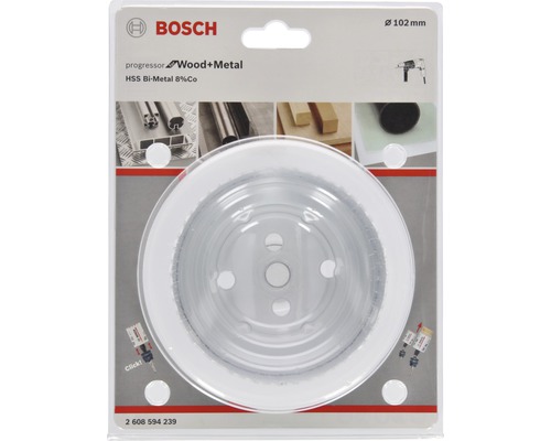 Scie cloche Bosch, diamètre 102 mm, adaptée au bois et au métal