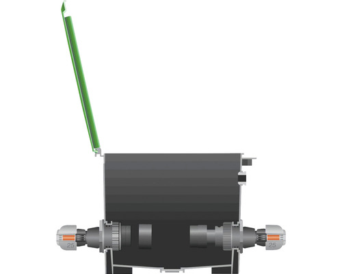 Boîte de connexion avec couvercle ouvert et presse-étoupes.