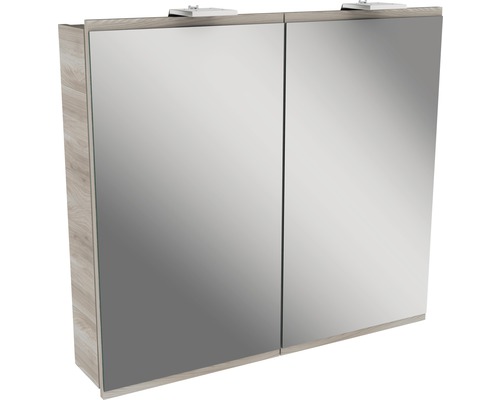 Armoire de toilette FACKELMANN Lima 80 x 15,5 x 73 cm gris 2 portes led IP 20