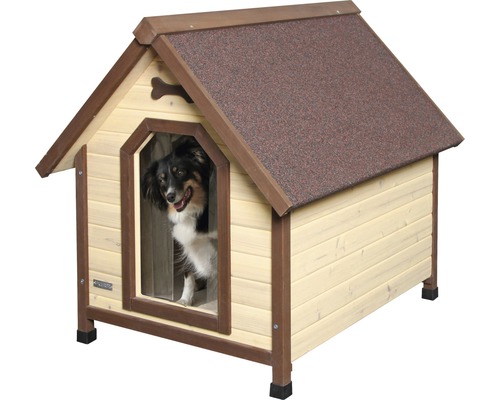 Niche pour chien en bois avec chien