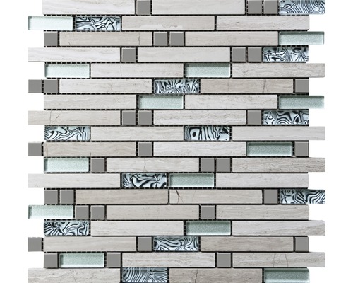 Mosaïque en pierre naturelle pierre/acier/bois 30 x 29,8 cm 8 mm Mosaïque en pierre naturelle, verre et céramique