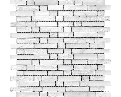 Mosaïque de verre avec pierre blanc 29,8x30,5cm Panneau de mosaïque avec pierres rectangulaires en marbre et verre