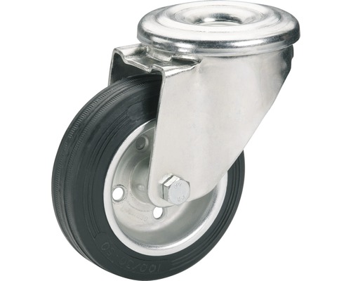 Roulette pivotante Tarrox 80x25 mm avec pneus pleins en caoutchouc jusqu’à 250 kg Roue pivotante avec caoutchouc et boîtier en acier