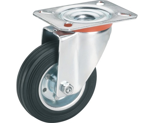 Roulette pivotante Tarrox 225x55 mm avec pneus pleins en caoutchouc jusqu’à 250 kg, dimensions du plateau 135x105 mm
