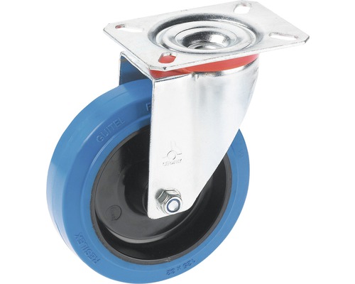 Roulette d’appareil de transport Tarrox avec surface de roulement intégrale en caoutchouc élastique jusqu’à 200 kg. 125x36 mm, dimensions du plateau 100x85 mm