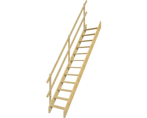 Escalier à limon latéral escalier de meunier Pertura Zoe épicéa massif sans contremarches droit 12 marches / 13 pas de marche