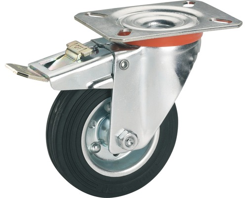 Roulette pivotante Tarrox 200x50 mm avec pneus pleins en caoutchouc jusqu’à 210 kg, dimensions du plateau 140x80 mm