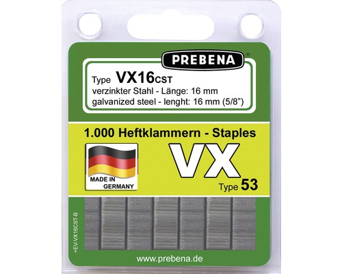 Heftklammern Prebena Type VX16 CST-B 1000 St. Prebena VX16CST Heftklammern, verzinkter Stahl, 16 mm Länge
