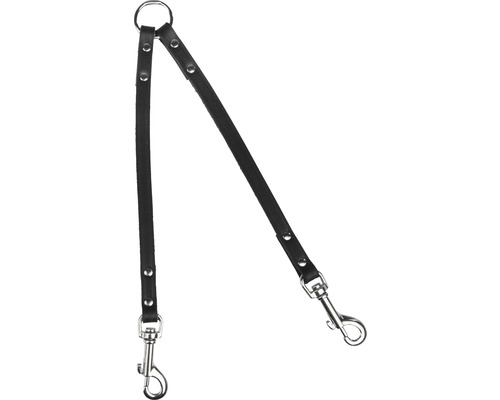Couplage multi-usages Karlie Rondo 12 mm 30 cm noir Laisse double pour chien en cuir avec deux mousquetons