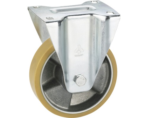 Roulette d’appareil de transport Tarrox avec jante alu et surface de roulement PU, jusqu’à 300 kg, 200x50 mm, plateau 140x110 mm