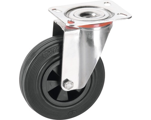 Roulette pivotante Tarrox V2A 250x60 mm avec pneus pleins en caoutchouc jusqu’à 40 kg, dimensions du plateau 100x85 mm