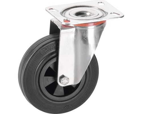 Roulette pivotante Tarrox 100x30 mm avec pneus pleins en caoutchouc jusqu’à 60 kg, dimensions du plateau 100x85 mm